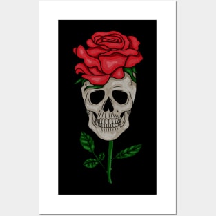 Skull with Rose, Floral Flower Posters and Art